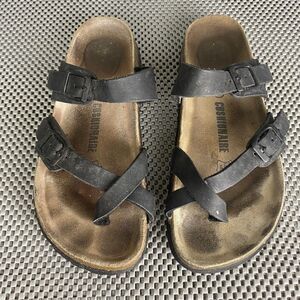 Cushionaire Luna Sandals Womens Size 7 M Black Leather Cork Footbed